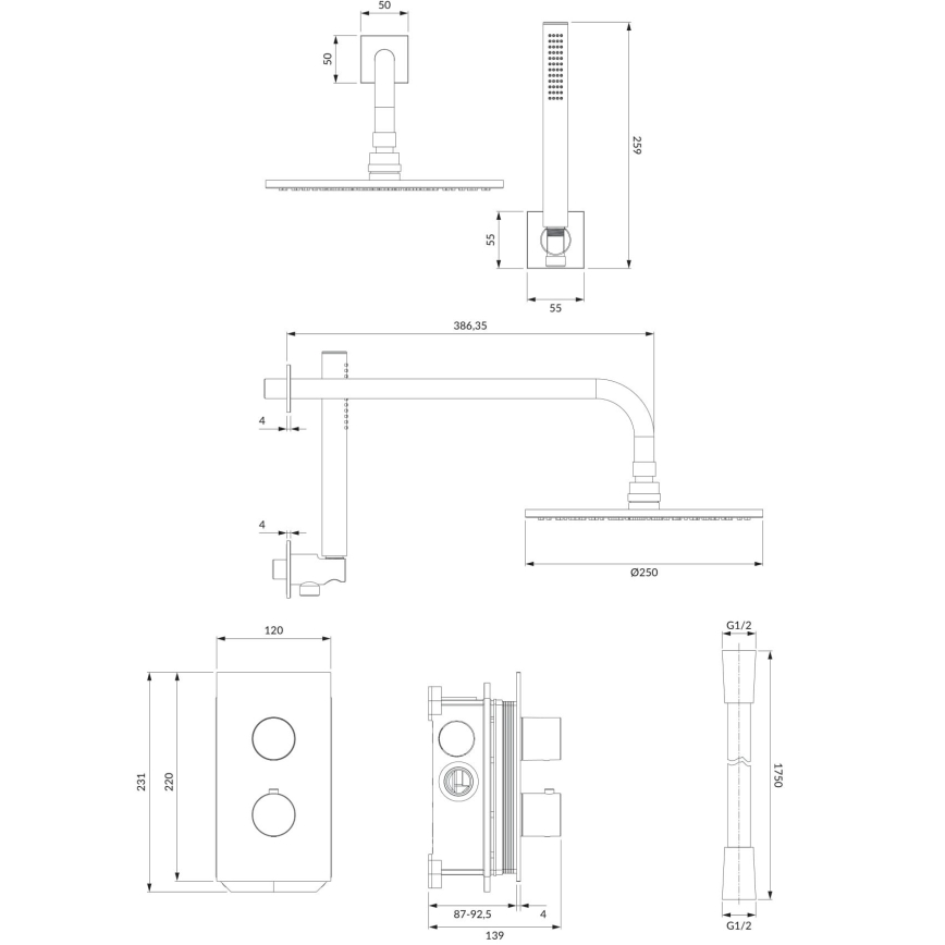 OMNIRES SYSCT11CR - Doucheset met thermostatische inbouwkraan CONTOUR glanzend chroom