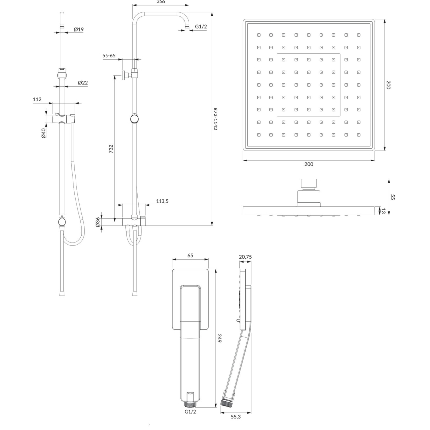 OMNIRES SYSJIMJIMBL - Douche set JIMJIM mat zwart