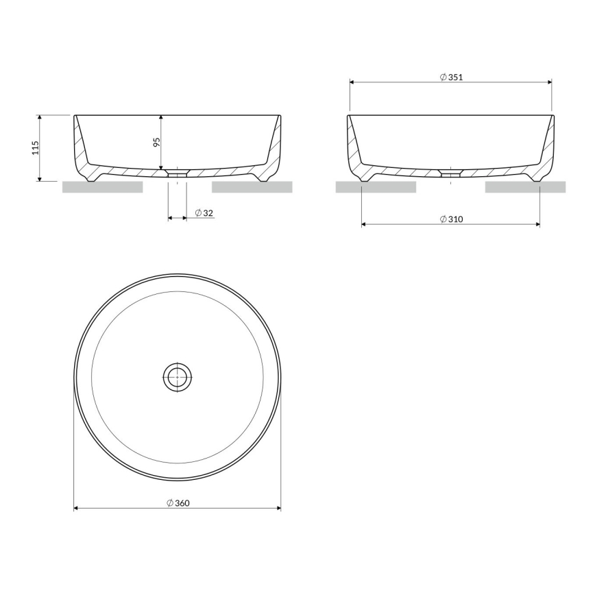 OMNIRES TULSA355BP - Opbouwwastafel TULSA Ø 36 cm keramiek/glanzend wit