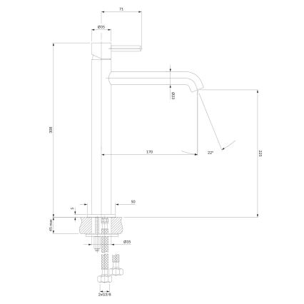 OMNIRES Y1212BL - Kraan voor wastafel Y 30,8 cm semi-mat zwart