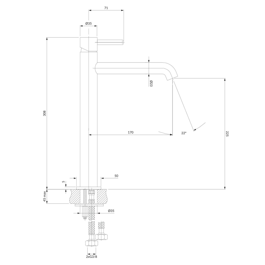 OMNIRES Y1212BL - Kraan voor wastafel Y 30,8 cm semi-mat zwart
