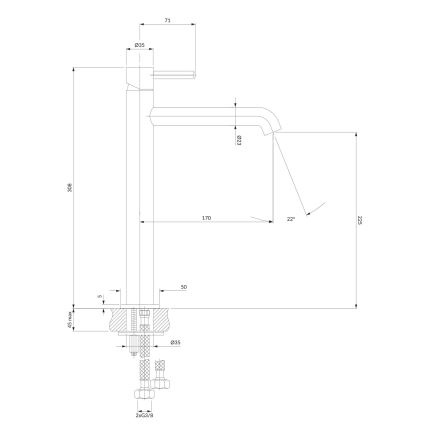 OMNIRES Y1212CP - Kraan voor wastafel Y 30,8 cm glanzend koper