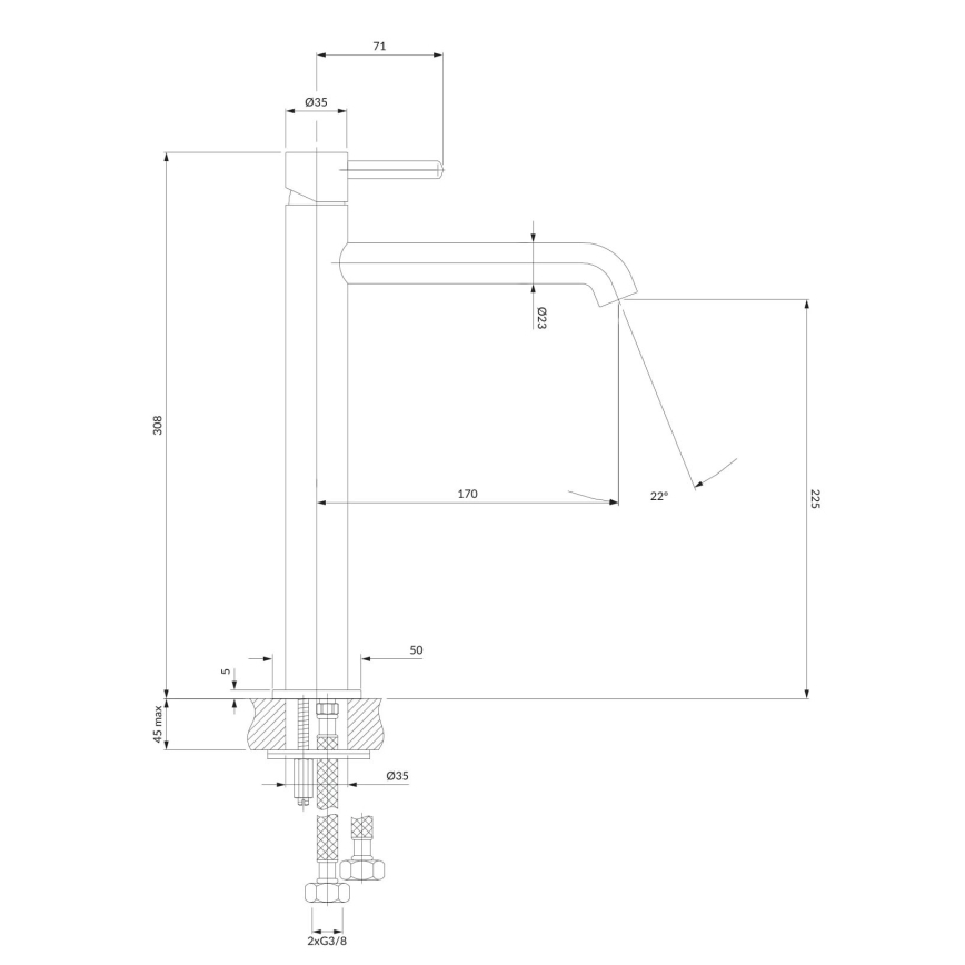 OMNIRES Y1212CP - Kraan voor wastafel Y 30,8 cm glanzend koper