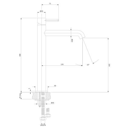 OMNIRES Y1212GLB - Kraan voor wastafel Y 30,8 cm Grond goud