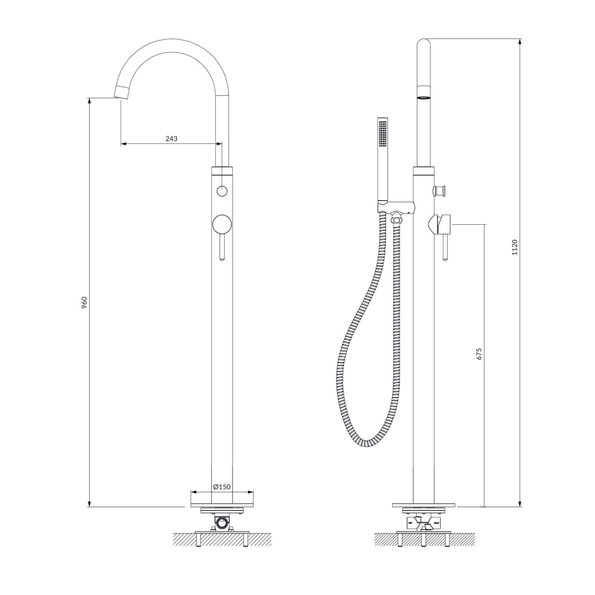 OMNIRES Y1233CR - Vrijstaande badkuipset met kraan Y glanzend chroom
