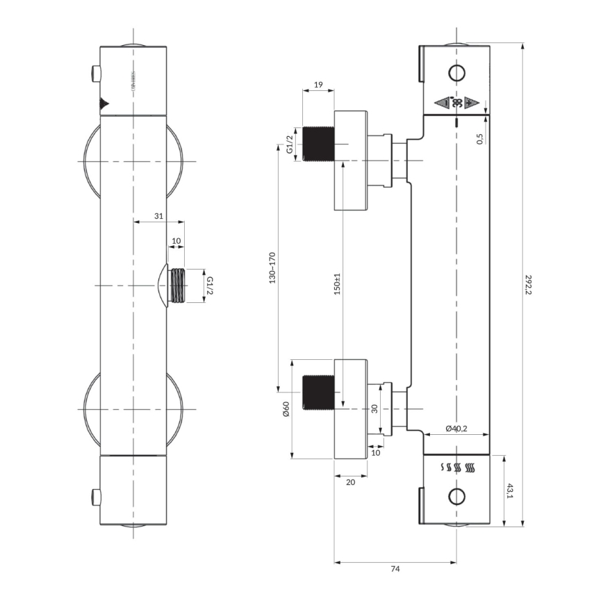 OMNIRES Y1246XCR - Thermostatische douchekraan Y glanzend chroom