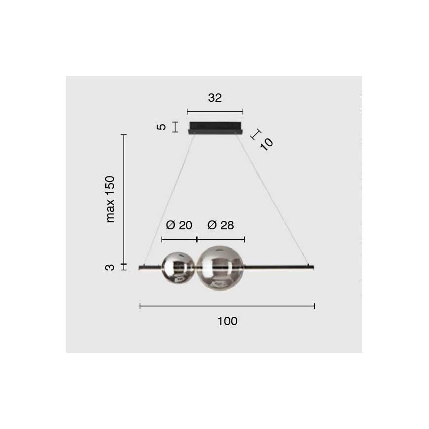 Ondaluce - Dimbare LED-hanglamp met kabel FUFI LED/40W/230V zwart/rookzwart