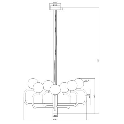 Ondaluce - Hanglamp aan kabel JEPPY 8xG9/7W/230V Ø 78,5 cm goud/wit