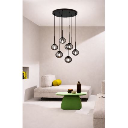 Ondaluce - Hanglamp aan kabel JEWEL 8xE14/10W/230V Ø 70 cm zwart/gerookt zwart
