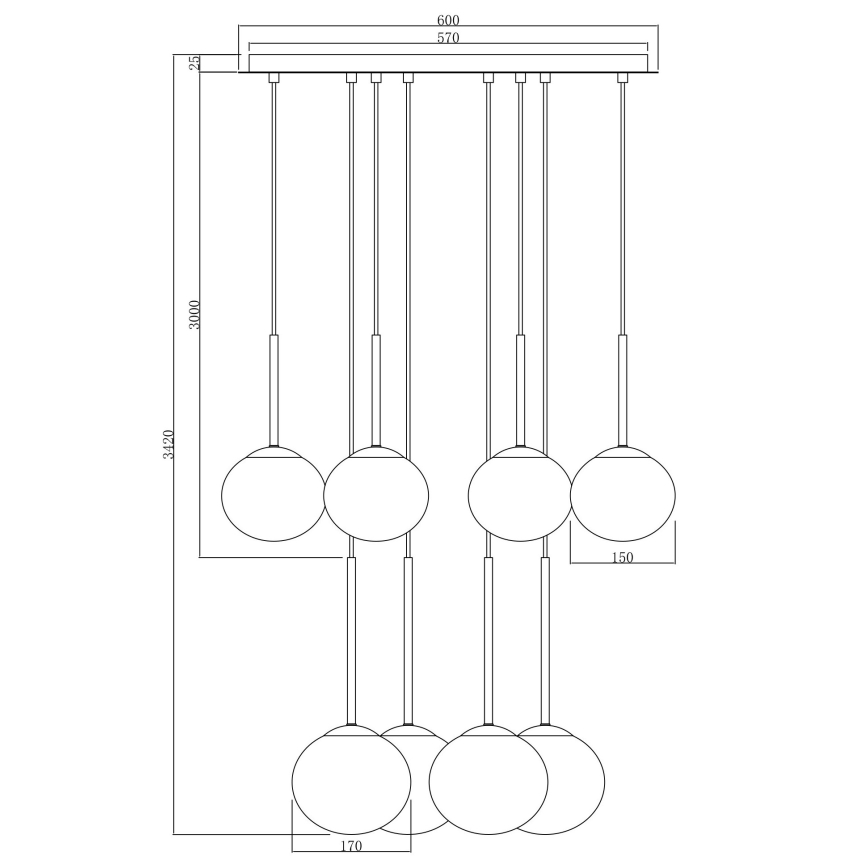 Ondaluce - Hanglamp aan kabel JEWEL 8xE14/10W/230V Ø 70 cm zwart/gerookt zwart