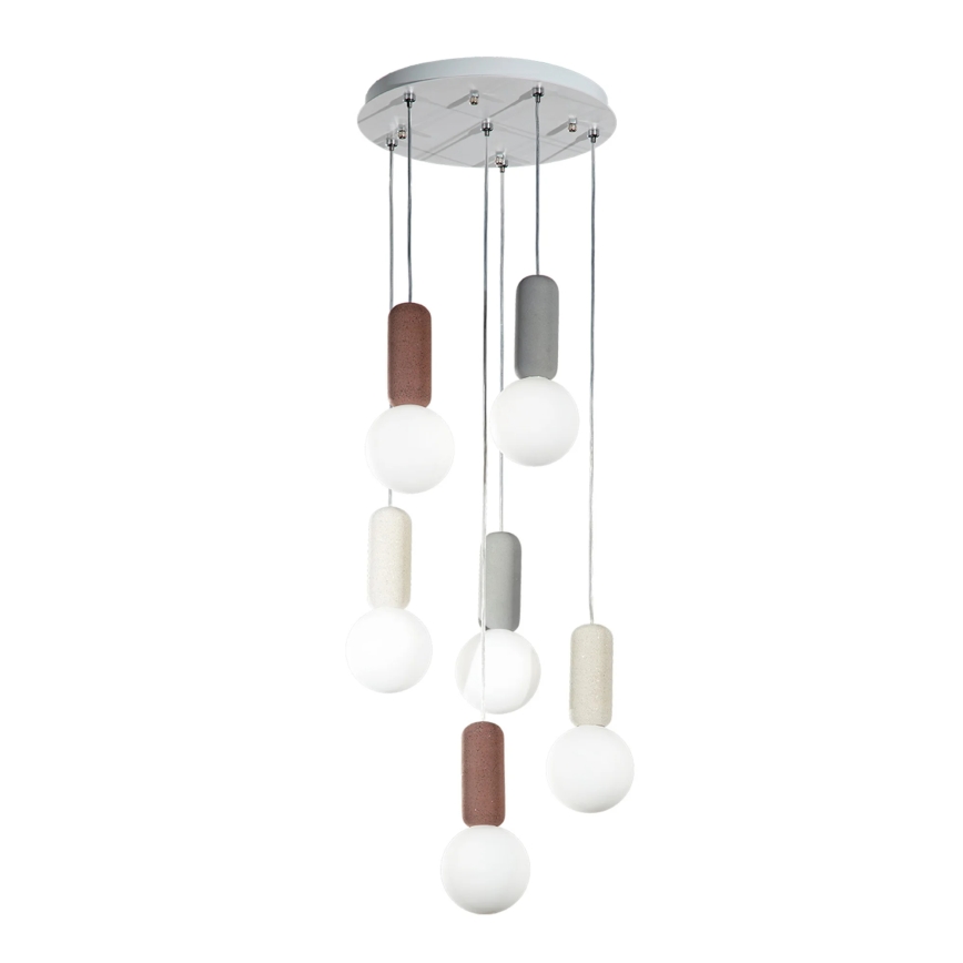 Ondaluce - Hanglamp aan kabel ROCK 6xG9/7W/230V diameter 35 cm beton/bruin/grijs/wit