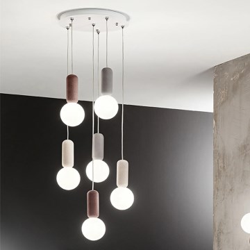Ondaluce - Hanglamp aan kabel ROCK 6xG9/7W/230V Ø 35 cm beton bruin/grijs/wit