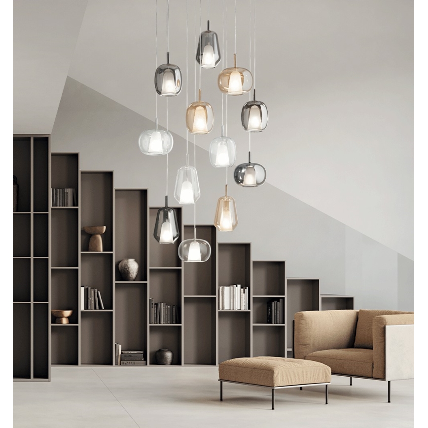 Ondaluce - Hanglamp aan kabel THELMA 1xE27/15W/230V Ø 19,5 cm goud/rookbeige