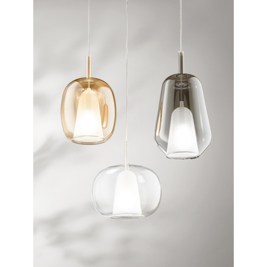 Ondaluce - Hanglamp aan kabel THELMA 1xE27/15W/230V Ø 19,5 cm goud/rookbeige