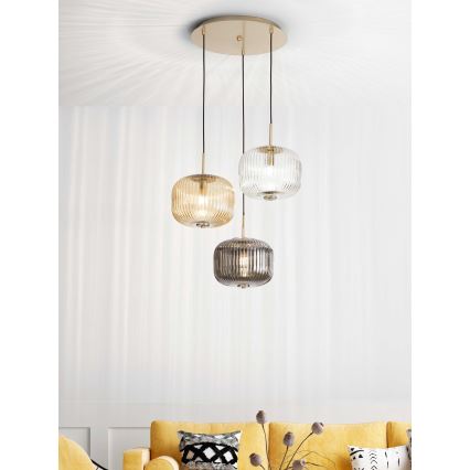 Ondaluce - Hanglamp aan kabel ODETTE 3xE14/10W/230V ø 43 cm goud/rookkleurig/veelkleurig