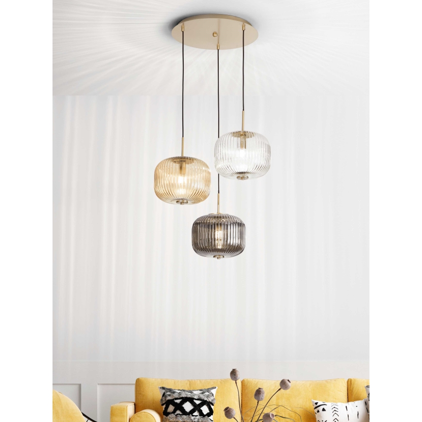 Ondaluce - Hanglamp aan kabel ODETTE 3xE14/10W/230V ø 43 cm goud/rookkleurig/veelkleurig