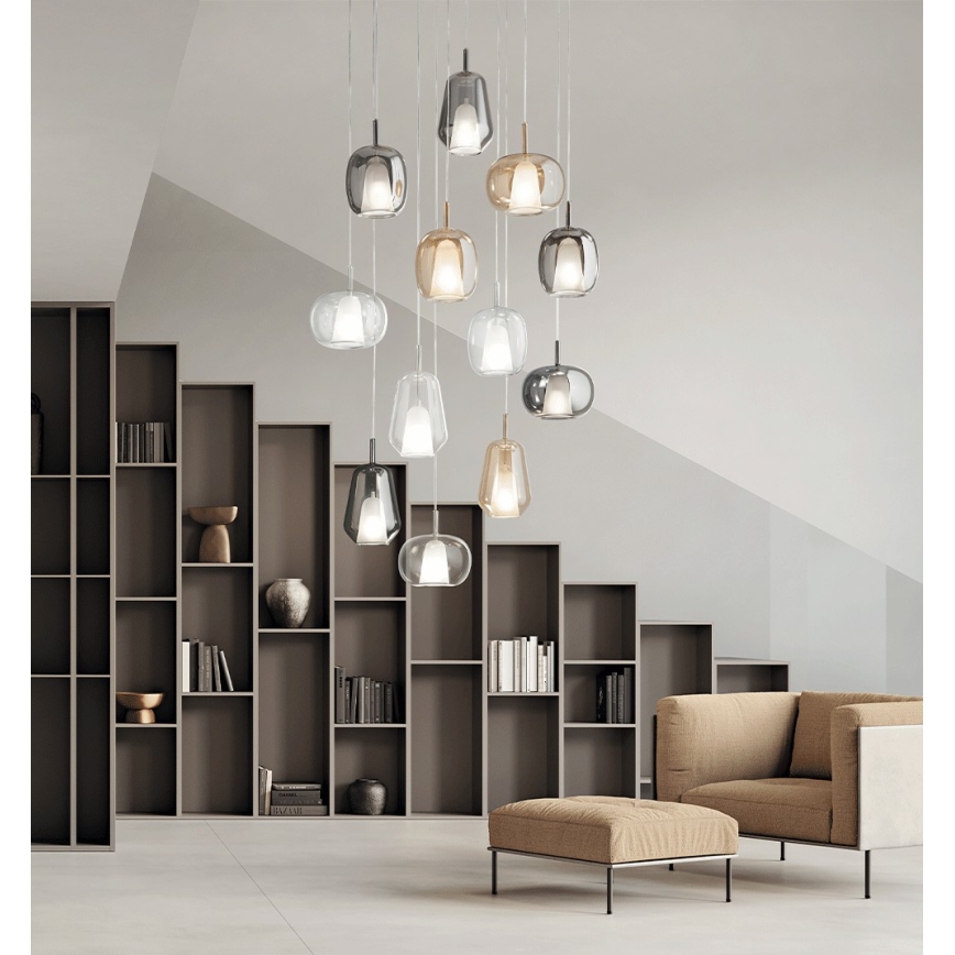 Ondaluce - Hanglamp aan snoer THELMA 1xE27/15W/230V Ø 19 cm goud/helder