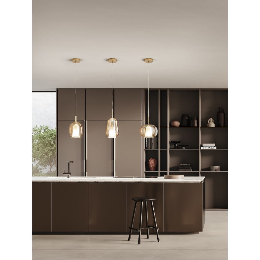 Ondaluce - Hanglamp aan snoer THELMA 1xE27/15W/230V Ø 25 cm goud/rookbeige