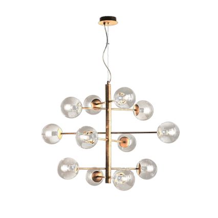 Ondaluce - Hanglamp met kabel ELISEO 12xE14/10W/230V Ø 97 cm goud/rookbeige