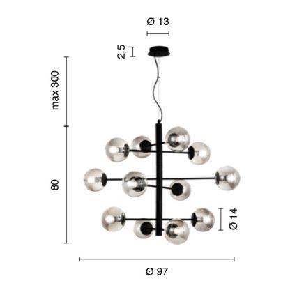 Ondaluce - Hanglamp met kabel ELISEO 12xE14/10W/230V Ø 97 cm goud/rookbeige
