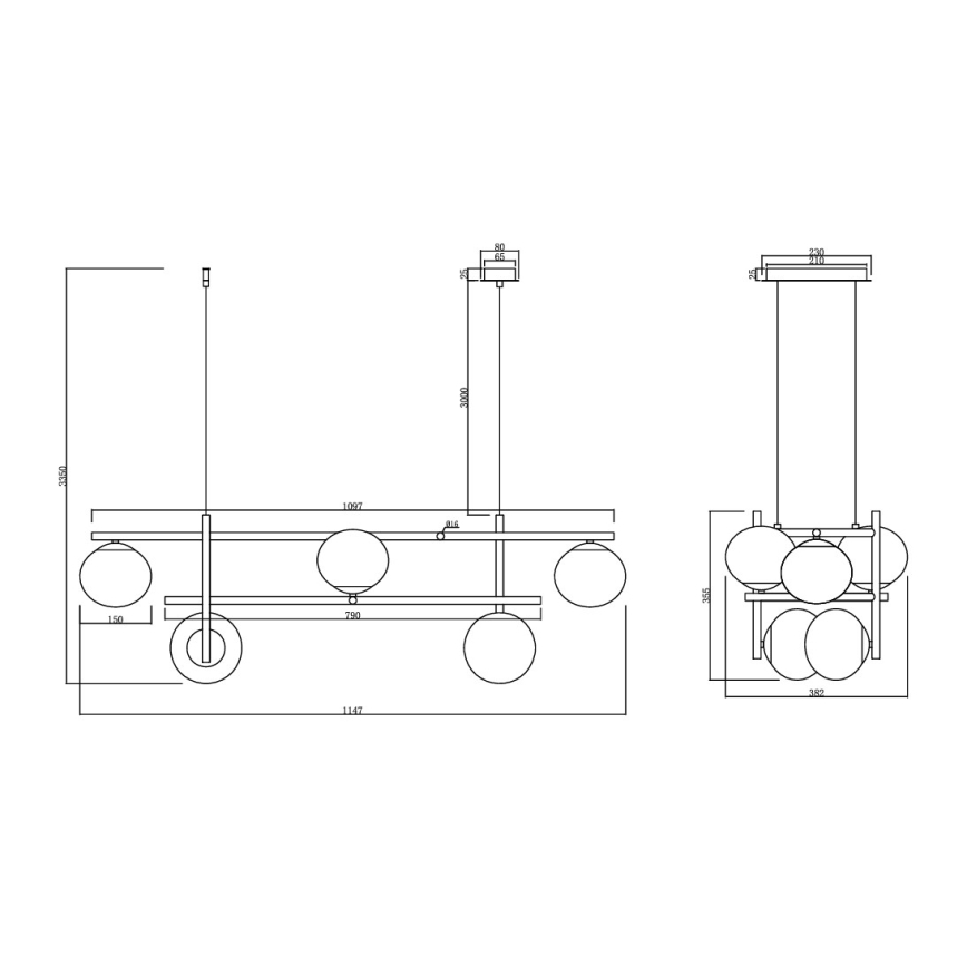 Ondaluce - Hanglamp met kabel JEWEL 6xE14/10W/230V rookzwart