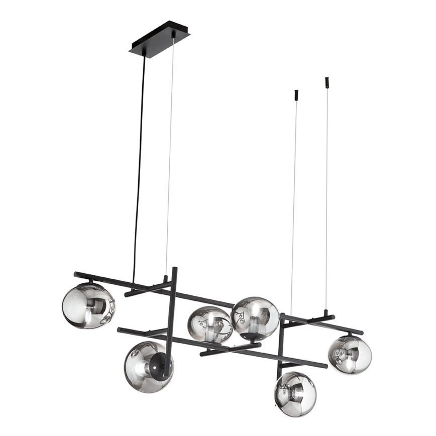 Ondaluce - Hanglamp met kabel JEWEL 6xE14/10W/230V zwart/rookzwart
