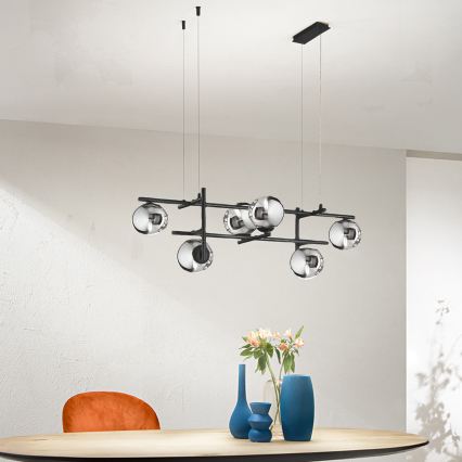Ondaluce - Hanglamp met kabel JEWEL 6xE14/10W/230V zwart/rookzwart