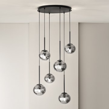 Ondaluce - Hanglamp met kabel JEWEL 6xE14/10W/230V Ø 55 cm zwart/gerookt zwart