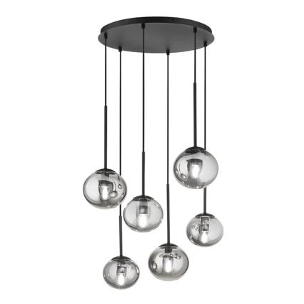 Ondaluce - Hanglamp met kabel JEWEL 6xE14/10W/230V Ø 55 cm zwart/gerookt zwart