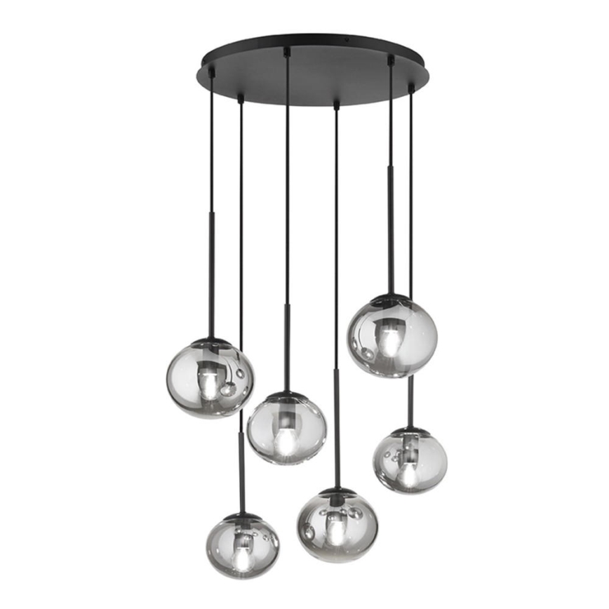 Ondaluce - Hanglamp met kabel JEWEL 6xE14/10W/230V Ø 55 cm zwart/gerookt zwart