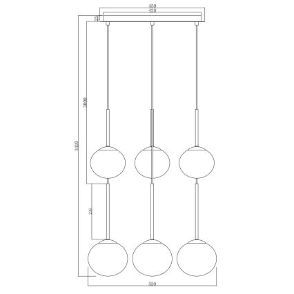 Ondaluce - Hanglamp met kabel JEWEL 6xE14/10W/230V Ø 55 cm zwart/gerookt zwart