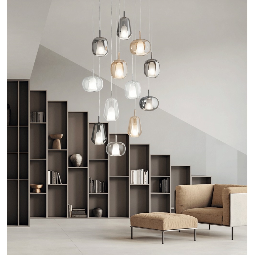 Ondaluce - Hanglamp met snoer THELMA 1xE27/15W/230V pr. 25 cm goudkleurig/helder