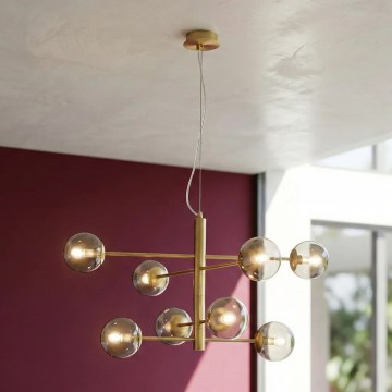 Ondaluce - Kroonluchter aan kabel ELISEO 8xE14/10W/230V Ø 97 cm goud/rookbeige