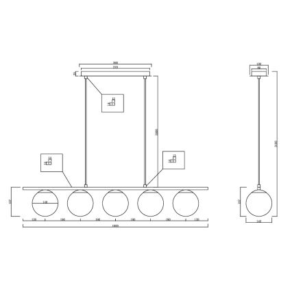 Ondaluce - Kroonluchter aan kabel MONILE 5xE14/10W/230V goud/wit