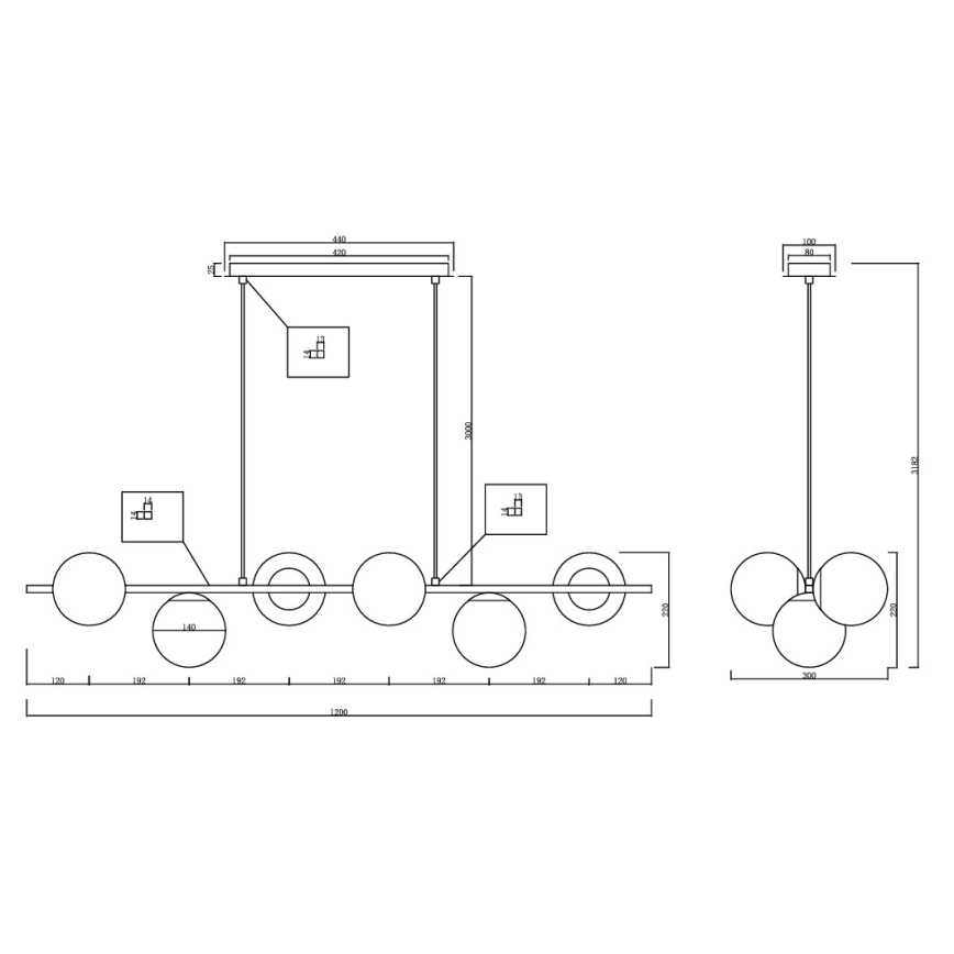 Ondaluce - Kroonluchter aan kabel MONILE 6xE14/10W/230V rookzwart