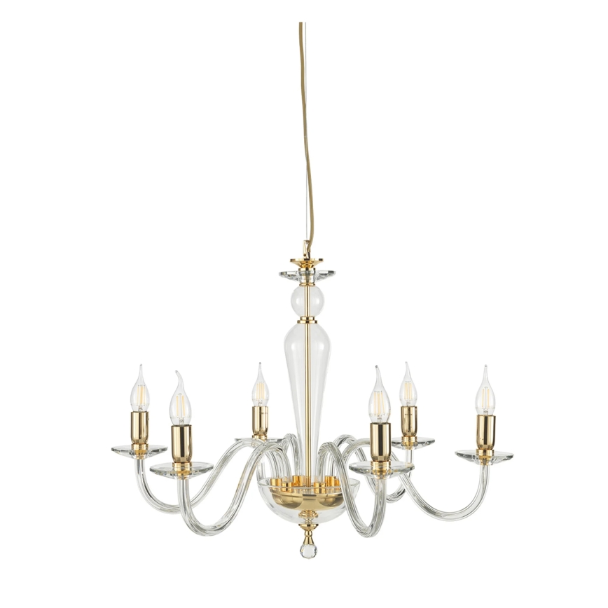 Ondaluce - Kroonluchter aan kabel PAGANINI 6xE14/10W/230V Ø 70 cm goud/helder