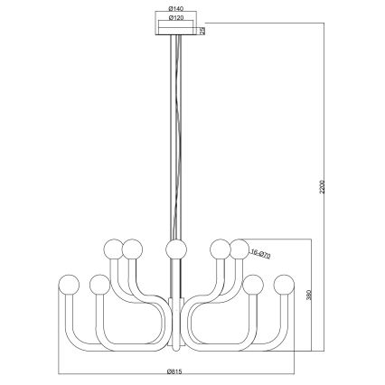 Ondaluce - Kroonluchter met kabelophanging DERBY 16xG9/7W/230V Ø 81,5 cm zwart