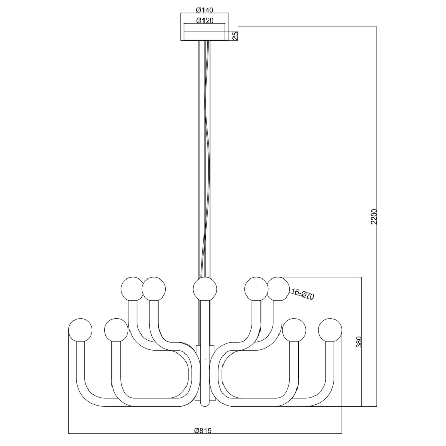 Ondaluce - Kroonluchter met kabelophanging DERBY 16xG9/7W/230V Ø 81,5 cm zwart