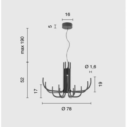 Ondaluce - LED dimbare kroonluchter aan kabel NOUVEAU LED/35W/230V Ø 78 cm zwart