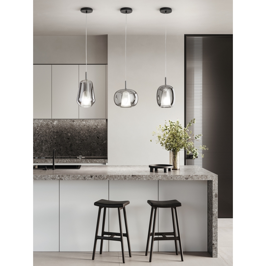 Ondaluce - Pendellamp met kabel THELMA 1xE27/15W/230V Ø 19 cm zwart/rookgrijs