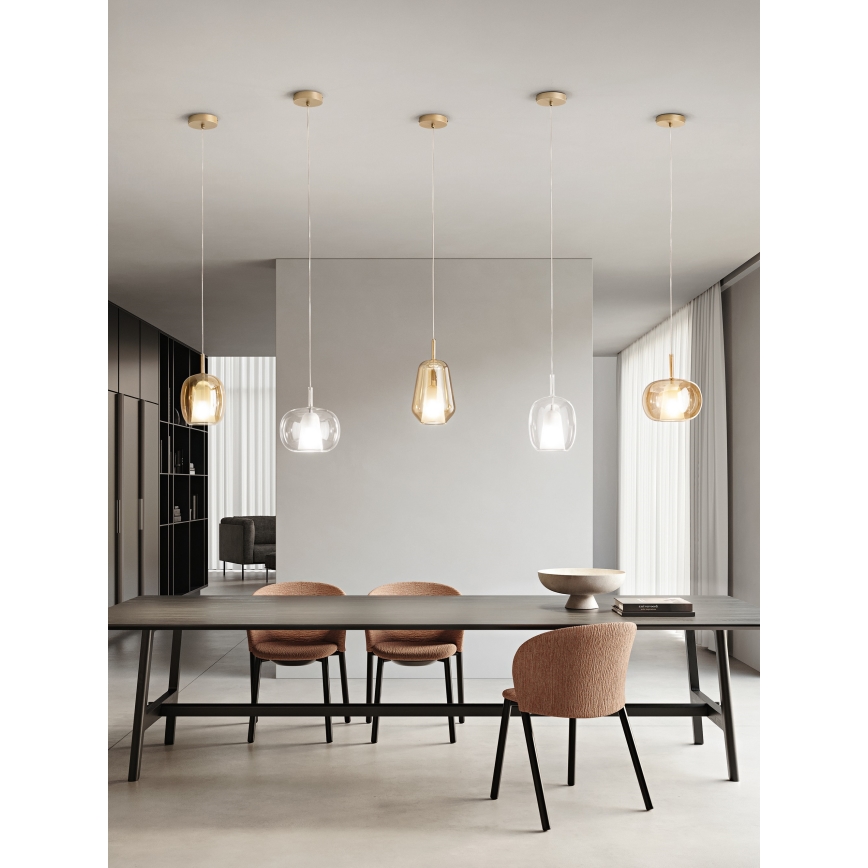 Ondaluce - THELMA hanglamp met kabel 1xE27/15W/230V Ø 19,5 cm goud/helder