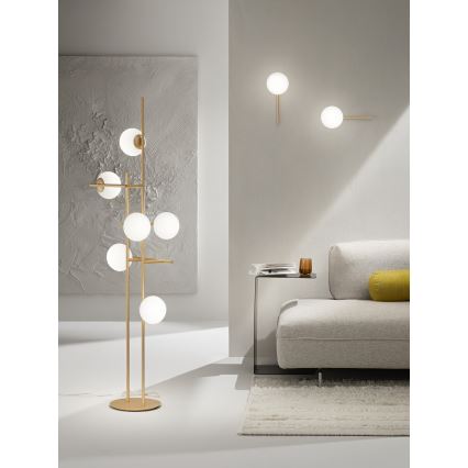 Ondaluce - Vloerlamp JEWEL 6xE14/10W/230V 166 cm goud/wit