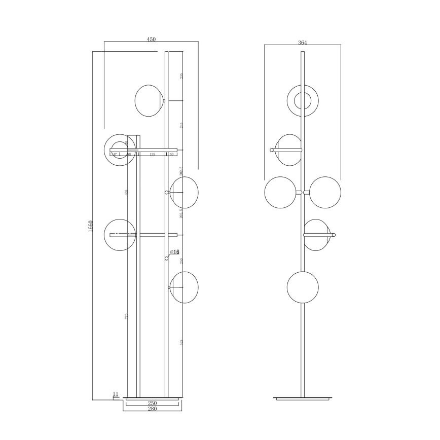 Ondaluce - Vloerlamp JEWEL 6xE14/10W/230V rookzwart