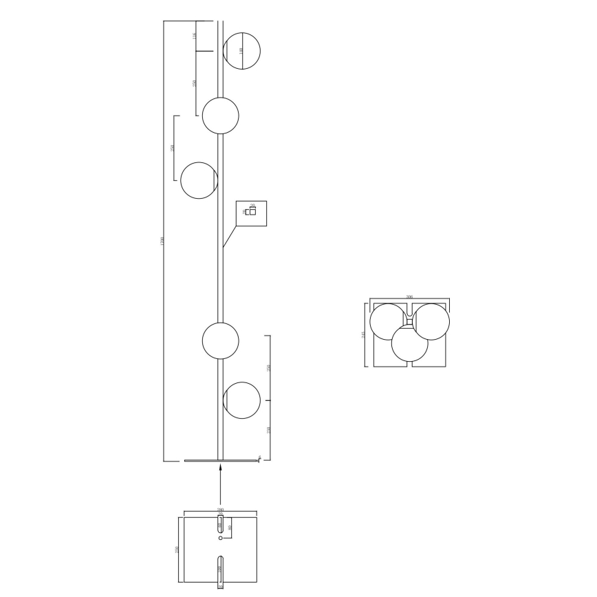 Ondaluce - Vloerlamp MONILE 5xE14/10W/230V 170 cm zwart/rookzwart