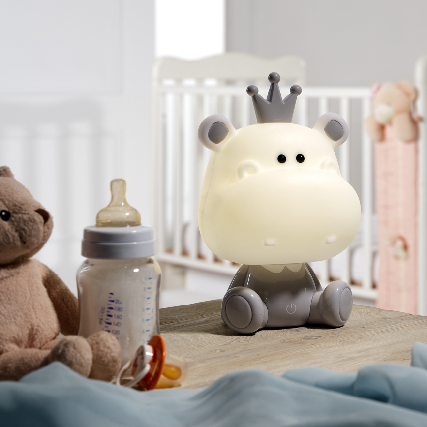 ONLI - LED-dimbaar kindernachtlampje PUPPIES LED/3W/230V 25 cm nijlpaard/grijs