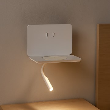 ONLI - Flexibele LED-lamp met plank en QI-draadloos opladen WIK LED/6,5W/230V + LED/3W wit
