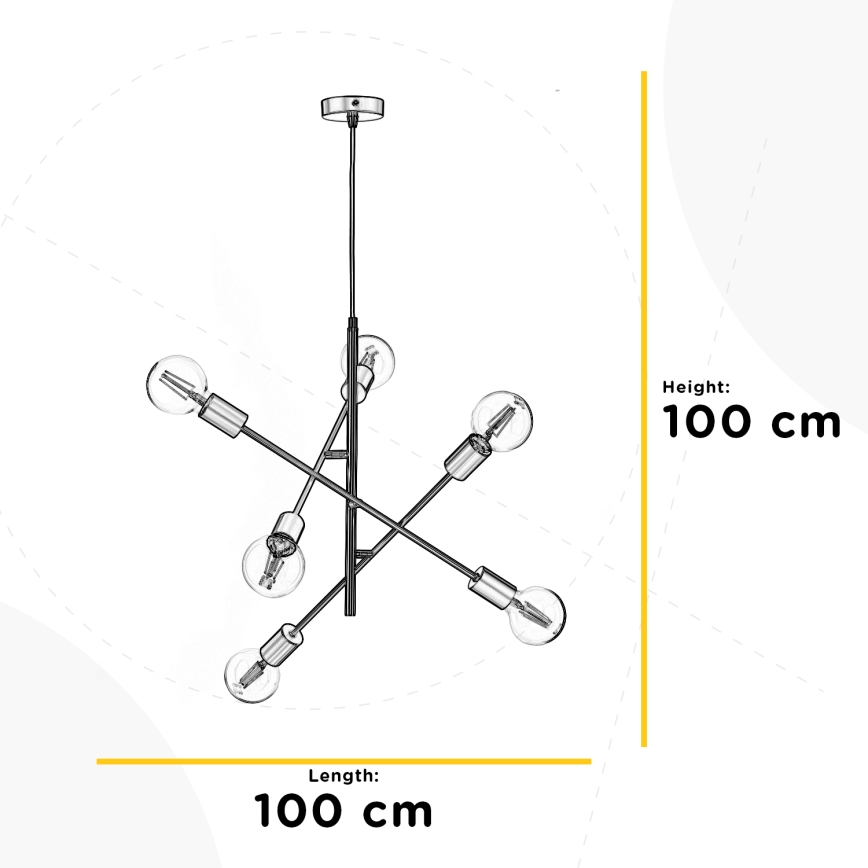 ONLI - Hanglamp aan een koord CROSS 6xE27/22W/230V