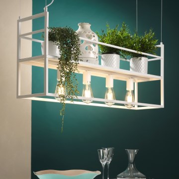 ONLI - Hanglamp aan een koord met plank JEFFER 4xE27/22W/230V wit