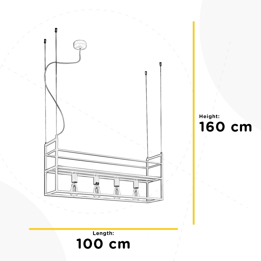 ONLI - Hanglamp aan een koord met plank JEFFER 4xE27/22W/230V wit