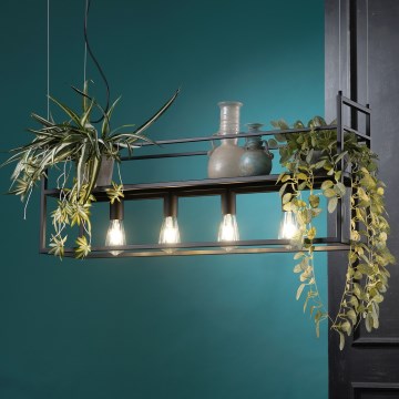 ONLI - Hanglamp aan een koord met plank JEFFER 4xE27/22W/230V zwart